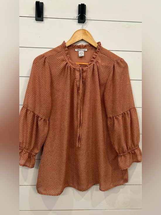 Sabrina Lauren Tops - Sabrina Lauren Tie-Neck Peasant Blouse in Rust